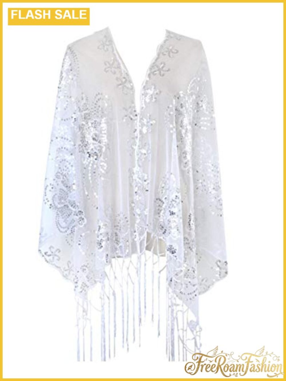 1920s Sequin Fringed Shawl Wrap Evening Scarf